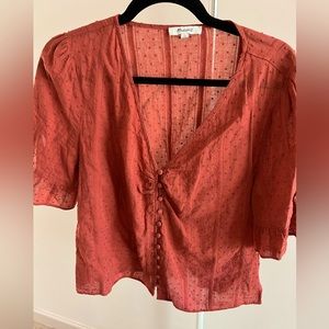 Madewell Daylight Tie Sleeve Top in Swiss Dot~ Clay colored SZ 12